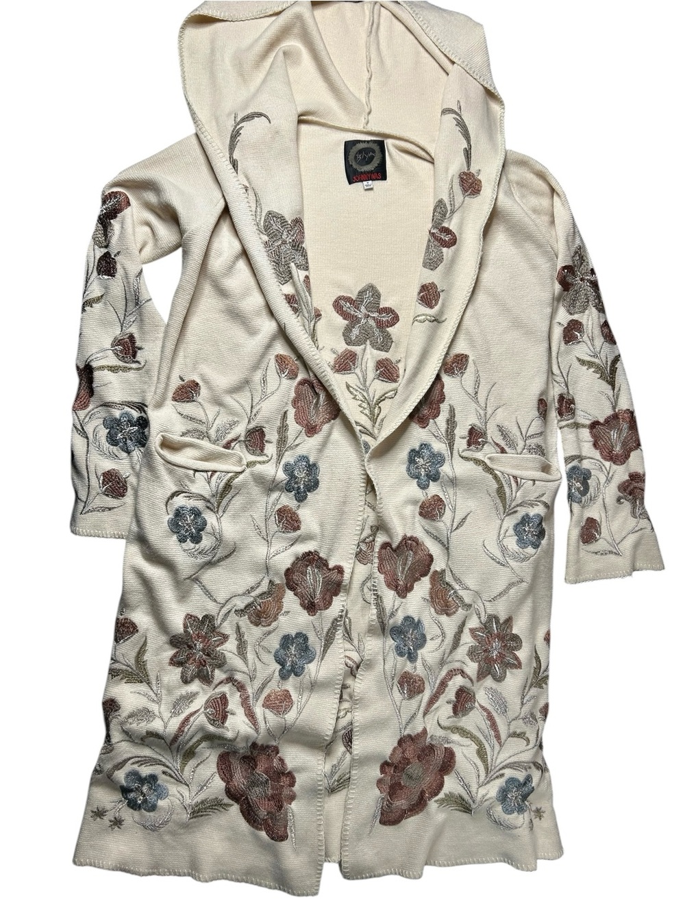 Johnny Was Biya Embroidered Floral Hooded Open Front Cardigan Medium - Picture 10 of 16